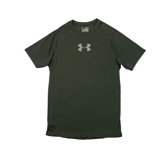 Under Armour T Shirt Mens M Medium Fitted Avocado Green Heatgear Short Sleeve - Picture 1 of 10